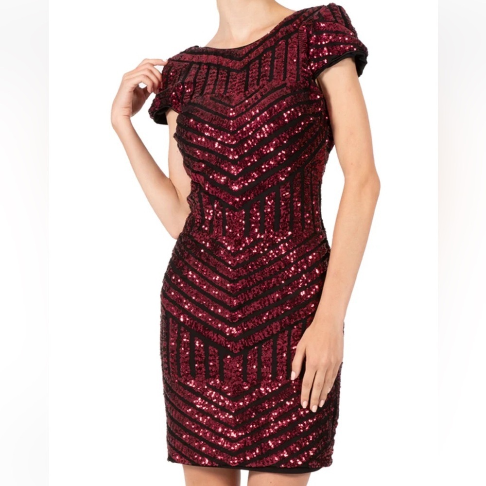 Dress the Population Tabitha Red and Black Sequin Dress